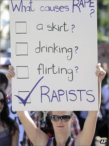 A common banner at an anti-rape protest.